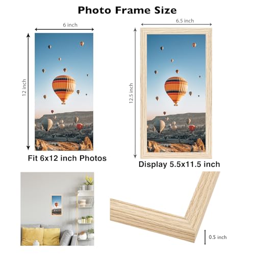 Image of JCJMY 6x12 Picture Frame Natural for Wall Hanging, Wall Mounting Horizontally or Vertically, 6 x 12 Wall Gallery Poster Photo Frame with Shatter Resistant Plexiglass, Natural