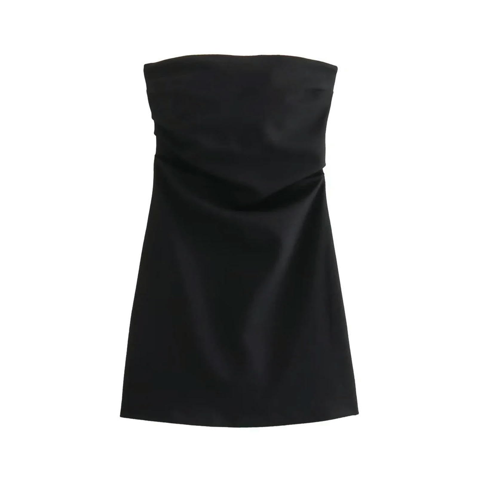 Vestito Donna Elegante Tubo Senza Spalline delle Donne Tagliate Mini Abiti da Cocktail Estivo-Nero-XS