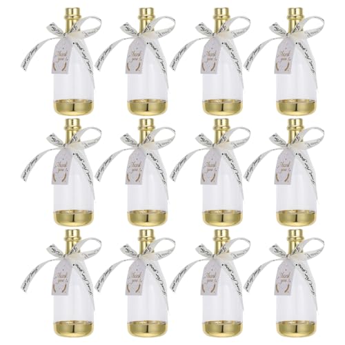 CHILDWEET Lot de 12 Mini Bouteilles de Bonbons en Plastique, Forme Bouteille Dorée avec Ruban Beige, Boîtes à Dragées Mariage, Présents Invités pour...