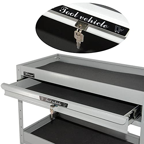 MYOYAY 3 Tier Rolling Tool Cart -up to 450lb Load, Utility Cart with Wheels Height Adjustable Rolling Cart Industrial Service Tool Cart with Drawers Organizer for Warehouse Garage Garden Workshop - Thumbnail 3
