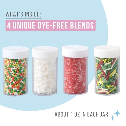 Image of Sweets Indeed Sprinkles, 4 Pack, Edible Sprinkle Mix, Perfect for Cake Decorations, Baking, Ice Cream, Cookies, Cupcake Topper (Dye Free Holiday)