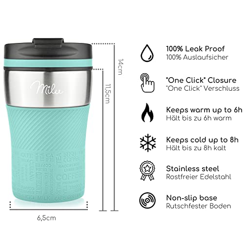 Milu Insulated Travel Coffee Mug 7oz - Hot & Cold Travel Mug - Double Wall Vacuum Insulated Cup for Coffee, Tea & Drinks - Spill Proof (Teal, 7oz (210ml))