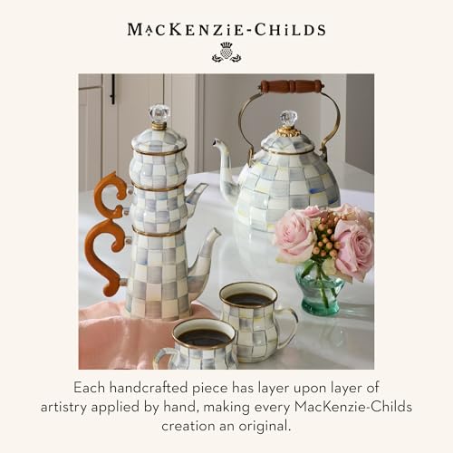 Image of MACKENZIE-CHILDS Tea Kettle, 3 Quarts, Gray-and-White Sterling Check
