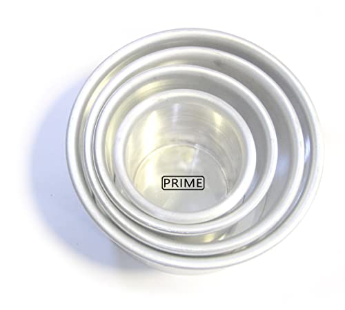 Image of Prime Bakers and Moulders Round Aluminium Cake Pans For Oven - 3, 4, 5, 6 Inch Diameter: 3 Inch Depth (Set Of 4 Pieces), Silver
