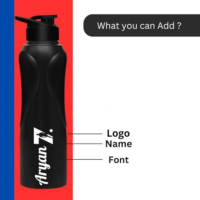 Image of CASPIAN / / / Rise Customised Stainless Steel Water Bottle 1L, Religious Symbol Print with Name - Spiritual Personalised Bottle for Temple, Office, Yoga & Corporate Gifting (Black)