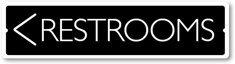 GRX1488 Indoor/Outdoor Plastic Sign LARGE 24 in x 6 in: RESTROOMS. ARROW LEFT (black/white) Style 2