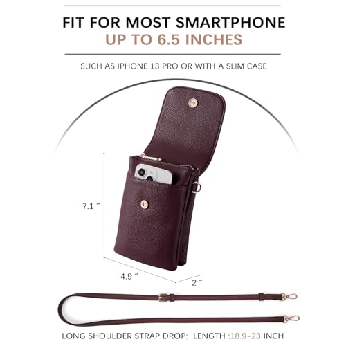 Image of BOSTANTEN Vegan Leather Small Crossbody Bags for Women Designer Cell Phone Bag Wallet Purses Adjustable Strap, A-05-burgundy Red, Small, Small Purse