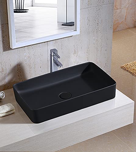 Image of Designer Matte Finish Wash Basin Countertop | Tabletop Ceramic Bathroom Sink | Modern Wash Basin Over Counter | Wash Basin For Bathroom (Black Matte, 24 x 14 x 5 Inch)