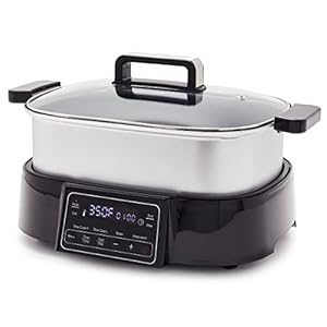 GreenPan Stainless Steel 8-in-1 Skillet Grill & Slow Cooker, Presets to Saute Steam Stir-Fry and Cook Rice, Healthy Ceramic Nonstick and Dishwasher Safe Parts, Easy-to-use LED Display