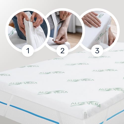 Materac nawierzchniowy wiskoelastyczny Dailydream „Model M” z efektem pianki zapamiętującej kształt, 80x200x5cm, Edition “Aloe Vera”
