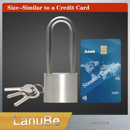 Image of LanuBe 304 Stainless Steel Keyed Alike Padlocks for Outdoor use, Pin Tumbler Padlock, 2 inch Wide Body, Stainless Steel Body Long Shackle, Pack of 1