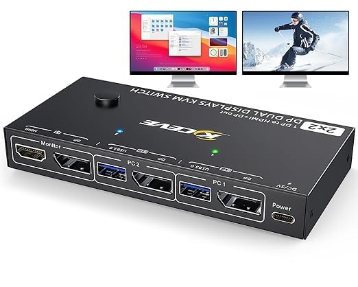 Displayport KVM Switch 2 Monitors 2 Computers 4K@60Hz Camgeet USB3.0 Dual Monitor KVM Switches Displayport with 4 USB 3.0 Port for USB Device Wired Remote and 2 Cable Included