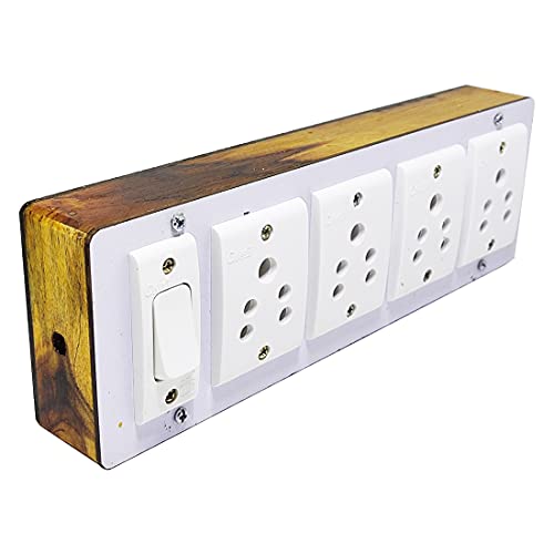 Skywell Wooden Material Portable Electric Switch Board Spy Guard Extension Board 1 Switch4, Plug ,2meter Wire with 1 Attached 3 Pin Power Plug