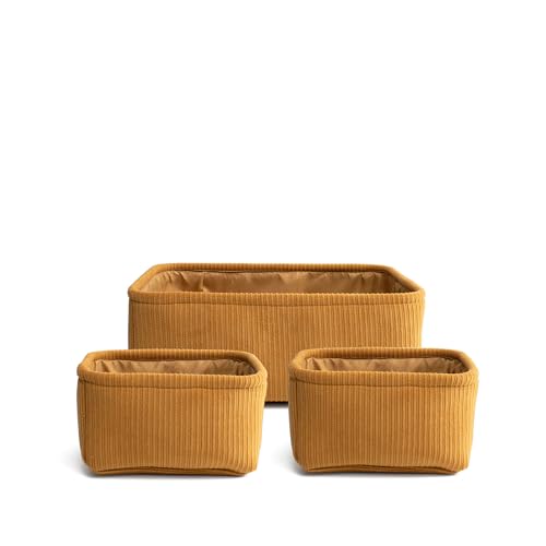 THE SECRET HOME - Set de 3 Cestas Organizadoras - Alto. 13 cm x Ancho. 35 cm - Cestos de Almacenaje - Organización del Hogar (Efecto Pana - Natural)