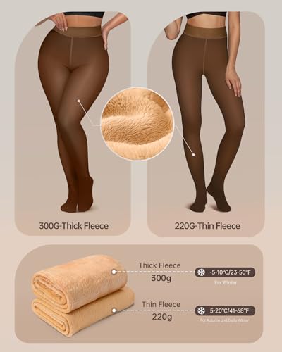 Image of OEAK Womens Fleece Lined Tights Sheer Fake Translucent Pantyhose Thermal Tights High Waisted Footed Leggings