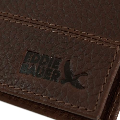 Eddie Bauer Mens Rugged Leather Bifold Wallet | Money Clip | RFID Protection | ID Window | Genuine Leather | Everyday Use | Brown4