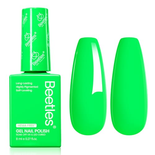 Beetles Neon Green Gel Nail Polish – Halloween Green Hema Free UV LED Soak Off Gel Polish Long-Lasting Colorful Bottle Nail Art Manicure Salon DIY