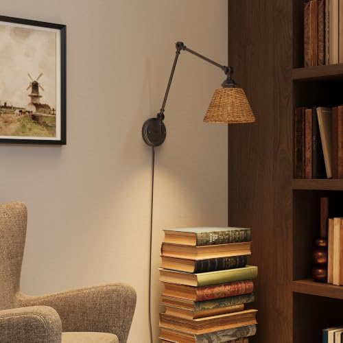 Image of Plug in Wall Sconce, Gold Adjustable Swing Arm Wall Lamp, 1 Pack