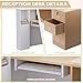 L-Shaped Large Wooden Reception Desk, Modern Front Desk Reception Counter with Lockable Drawers & Storage & Keyboard Tray, for Checkout, Lobby (Left-Natural Wood/White, 71''L x 42''W x 41''H)