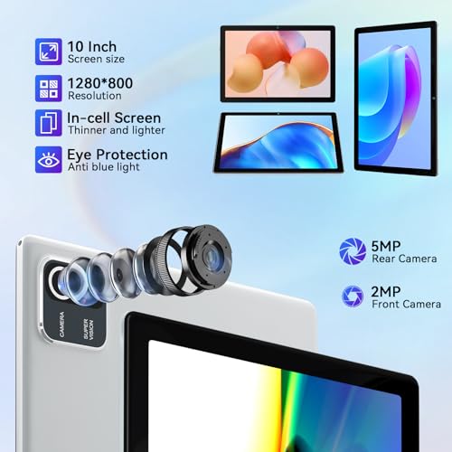Wqplo 10-Zoll-Tablet Android 12 Tablets 2 GB RAM 32 GB ROM Quad-Core 5000 mAh, 1280 x 800 HD-Touchscreen, 2 MP + 5 MP Tablet-PC (Silber) – Bild 6