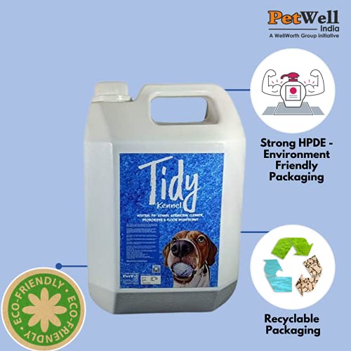 Petwell Tidy Kennel Wash | 5 Litre Economy Pack | 3-in-1 Action Cleaner - Cleans, Disinfects, and Deodorizes Home, Pet Areas, Kennels, and Veterinary Clinics | Dog Potty Cleaner & Urine Odour Remover