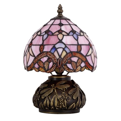 WERFACTORY Pink Tiffany-Style Stained-Glass Mushroom Table Lamp (11.5in) — view 8