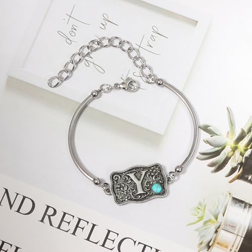Image of Belt Buckle Bracelet Initial Letter A-Z Bracelets Western Cow Tag Bracelet Belt Buckle Necklace Western Style Initial Letter Pendant Necklace