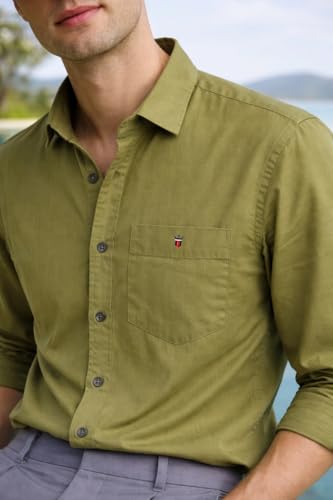 Image of Louis Philippe Men's Cotton Slim Fit Premium Textured Fabric Versatile Solid Easy Care, All Season Adapability Full Sleeve Casual Shirt