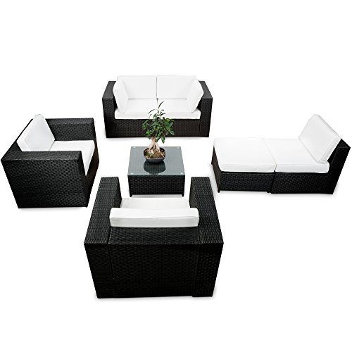 Garten Ecksofa Loungemöbel XXL erweiterbar - Lounge Rattan Eckset XXL - schwarz - Gartenmöbel Lounge Ecke Sitzgruppe Garnitur - Gartenlounge Set inkl. Lounge Sessel + Ecke + Hocker + Tisch + Kissen – Bild 3