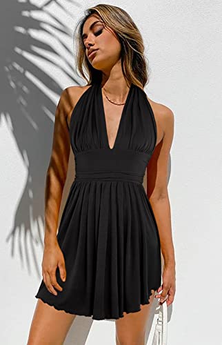 Image of Heysolo Women's Halter Deep V Neck Mini Dress Summer Backless Sleeveless Sexy Party Club Cocktail Dresses