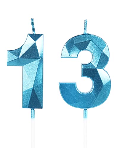 Geburtstagskerzen Zahl 13 Blau - 3D Blaue Kerzen zum 13 Geburtstagsdeko (Nummer 13 Kerze Tortenkerzen) Geburtstagsparty Feier