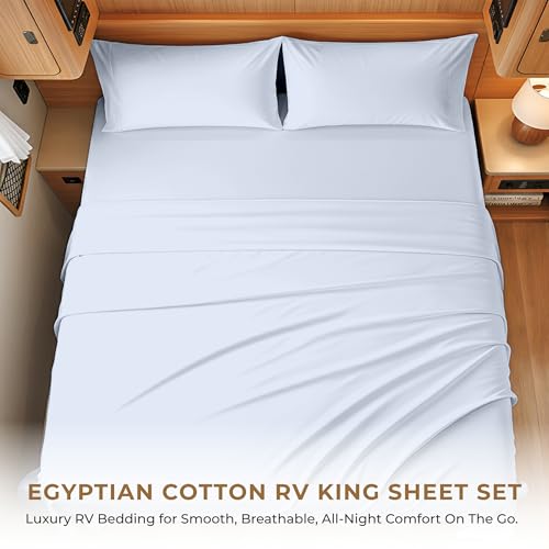 Image of SGI bedding 100% Egyptian Cotton Sheets RV King Size - 600 Thread Count Sheets Set, Soft, Cooling, 15 inch Deep Pocket, Luxury Hotel Bedding, Breathable, Durable - Light Blue