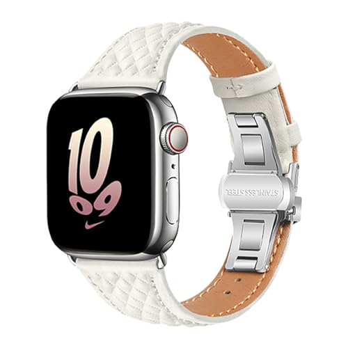 Bracelet en cuir véritable iWatch avec boucle papillon élégante pour Apple Watch toutes séries