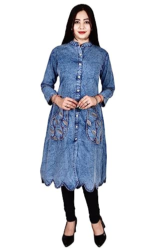 Image of Marble Blue Denim Kurta for Women