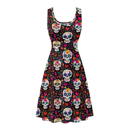 Image of TOADDITDO Women's Sleeveless O Neck Beach A-Line Party Coctail Tank Dresses Flared Sundress