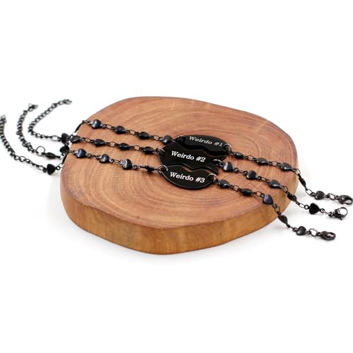 3pc Puzzle Heart Pieces Bracelets for Women Adjustable Stainless Steel Black Heart Link Bracelet for Sisters Friend Family Friendship Gifts YA48384