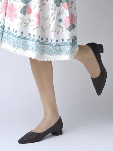 Image of Shoetopia Women's Low Block Heel Pumps - Elegant Pointed Toe Slip-On Dress in Textured Finish - Comfortable Office & Formal Footwear