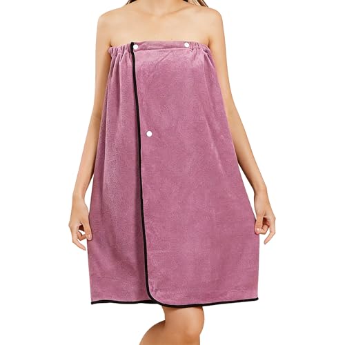 NHTJTHE Serviette de Bain Femme,Robe de Sauna Femme, Accessoires de Sauna Kilt, Serviette de Bain Douce et Confortable, justable avec Boutons, Pochettes,...