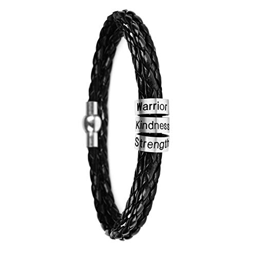 Product Image of the SOULSIS Men's Custom Bracelet - Personalized Black Braid Leather With 4 Names Engraved in Beads - ID Cuff for Men