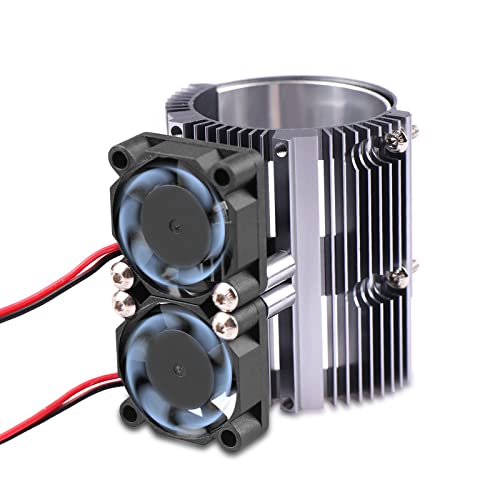 Acekeeps Rc Heat Sink W/Two High Speed Fans Set For 1/8 Arrma Typhon 1/10 Traxxas Summit E-Revo Work With Od 42Mm Brushless Motors (Silver) #TOP1