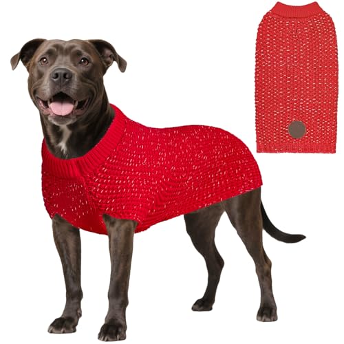 Image of KYEESE Reflective Yarn Dog Sweater for Medium Dogs Thick Knit Pullover | Reflective for Visibility, Leash Hole for Walk, Stretchy Fit, Lightweight & Warm, Gentle on Sensitive Skin, Winter Daily Wear