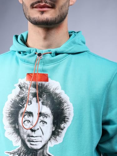 Image of The Indian Garage Co Men Green Relaxed Fit Placement Printed Overhead Hooded Sweatshirt