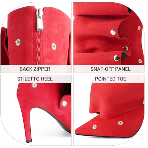 Image of Women's Knee High Shark Boots Pointed Toe High Heels Ruched Stiletto Slouchy Party Boots Detachable Snap-off Panel