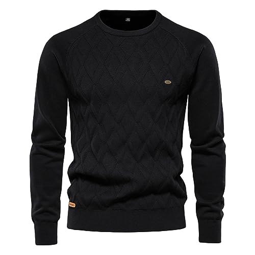 Mens Crewneck Cable Knit Pullover Sweaters Casual with Twist Textured Long Sleeve Fisherman Knitted for Casual