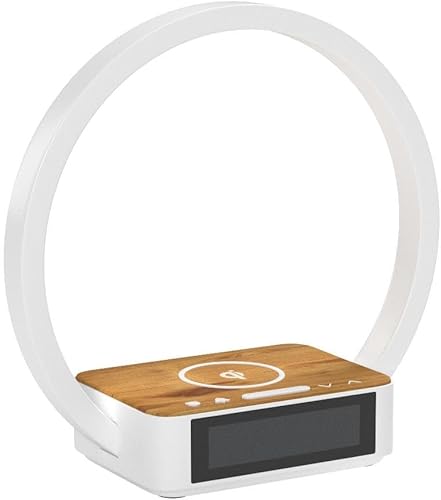 Miniatura 4 de Amouhom Lámpara de mesa reloj despertador de 18 W con carga inalámbrica luz de despertador sónico digital de 10 W cargador de Qi máximo lámparas de