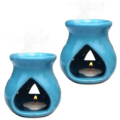 Image of Pure Source India Ceramic Clay Oil Burner Aroma Diffuser (Sky Blue) Set of 2