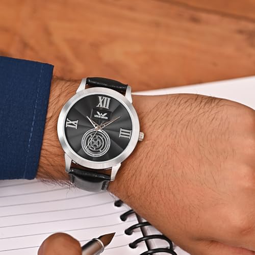 Image of LOUIS DEVIN Black /Blue /Brown /Green Leather Strap Analog Wrist Watch for Men (Black /Blue /Brown /Green /White Dial) | LD-GR079