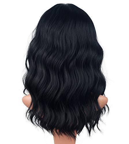 Symeiw Medium Long Black Wavy Wigs For Women Synthetic Full Hair Natural Black Wigs With Side Bangs For Daily Use 16 Inches (Natural Black(1#)) #TOP4