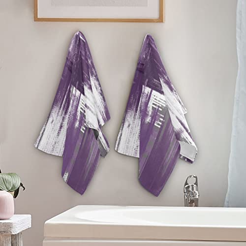 Shustary 2 Pack Purple White Hand Towels For Bathroom,Brush Strokes Modern Grunge Abstract Painting Art Soft Absorbent Kitchen Dish Towels Decorative Hand Bath Towels For Shower,Face,Gym,Spa 14"X28" #TOP2