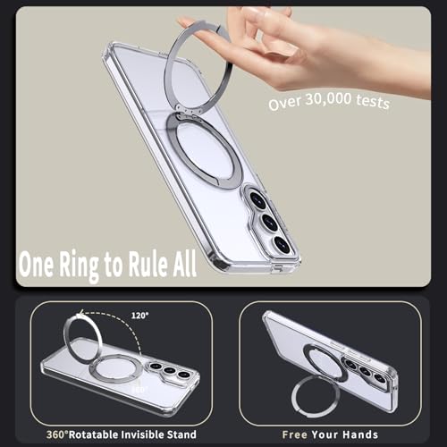 Lunivop Compatível com Samsung Galaxy S25 FE, suporte de anel giratório de 360° transparente compatível com suporte magnético Magsafe, grau militar, transparente